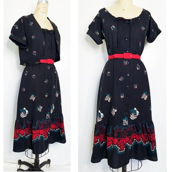 Vintage Ragtime 80s does 50s Dress & Bolero Jacket Set Harvest Time